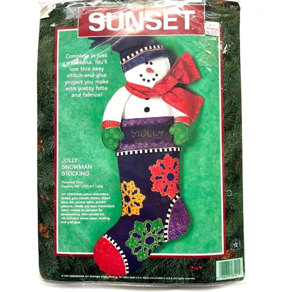 Sunset Jolly Snowman Stocking Felt Applique Stitch & Glue Kit NEW Sealed 1997 - Picture 2 of 3